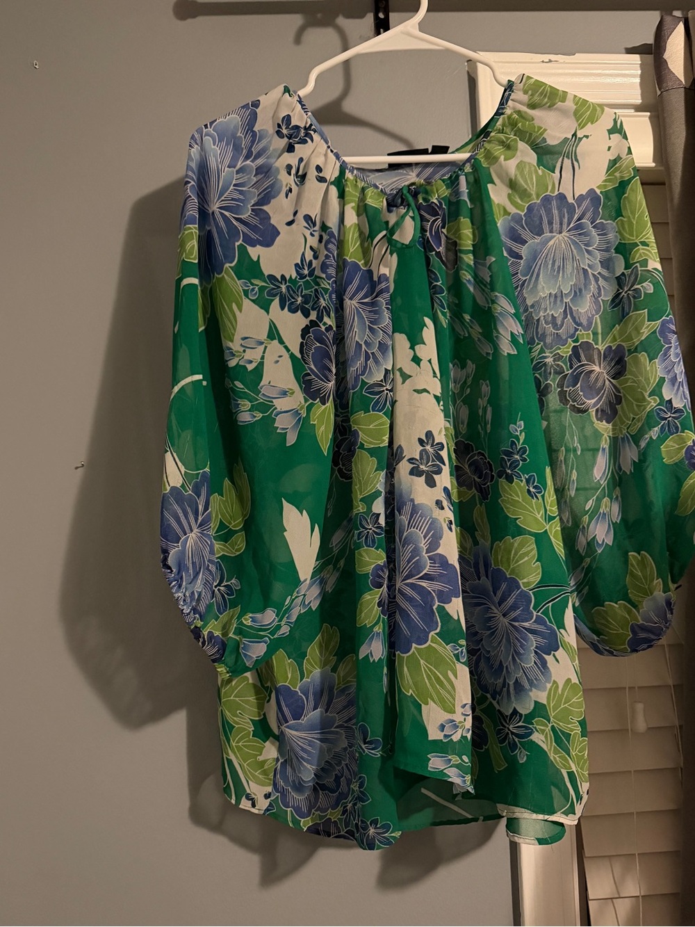 Ina Green Floral Tunic with Blue and White Blooms